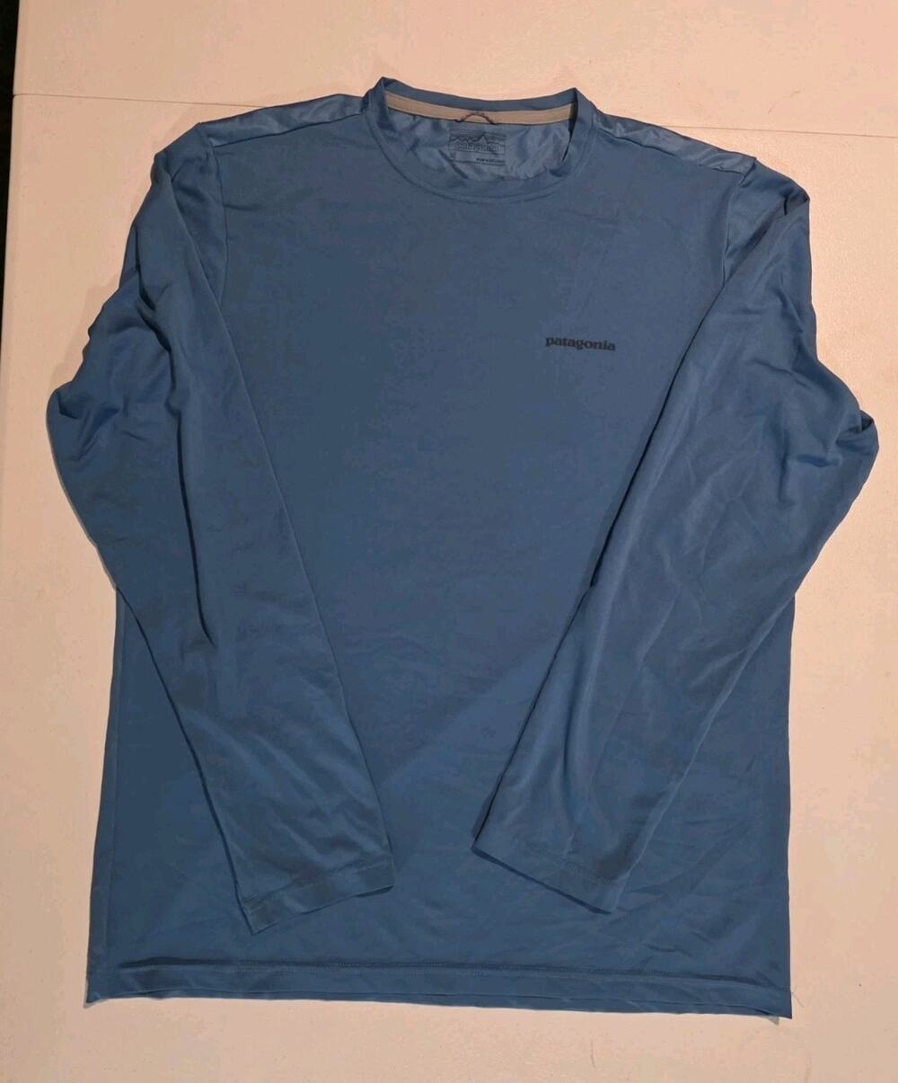 Patagonia Long Sleeve T-Shirt Blue Double Sided Regular Shark Logo Men’s Size M